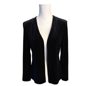 Alex Evenings Wmns Black Velvet Open Front Cardigan Jacket Size M Formal Evening